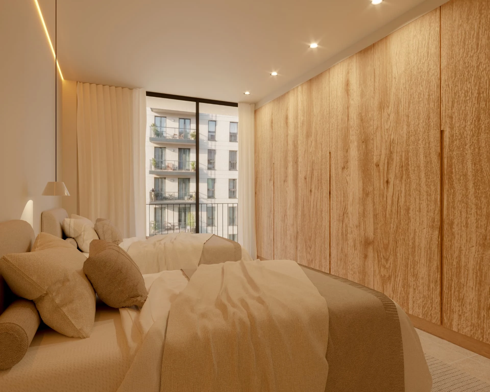 Render d’una habitació amb armaris de fusta