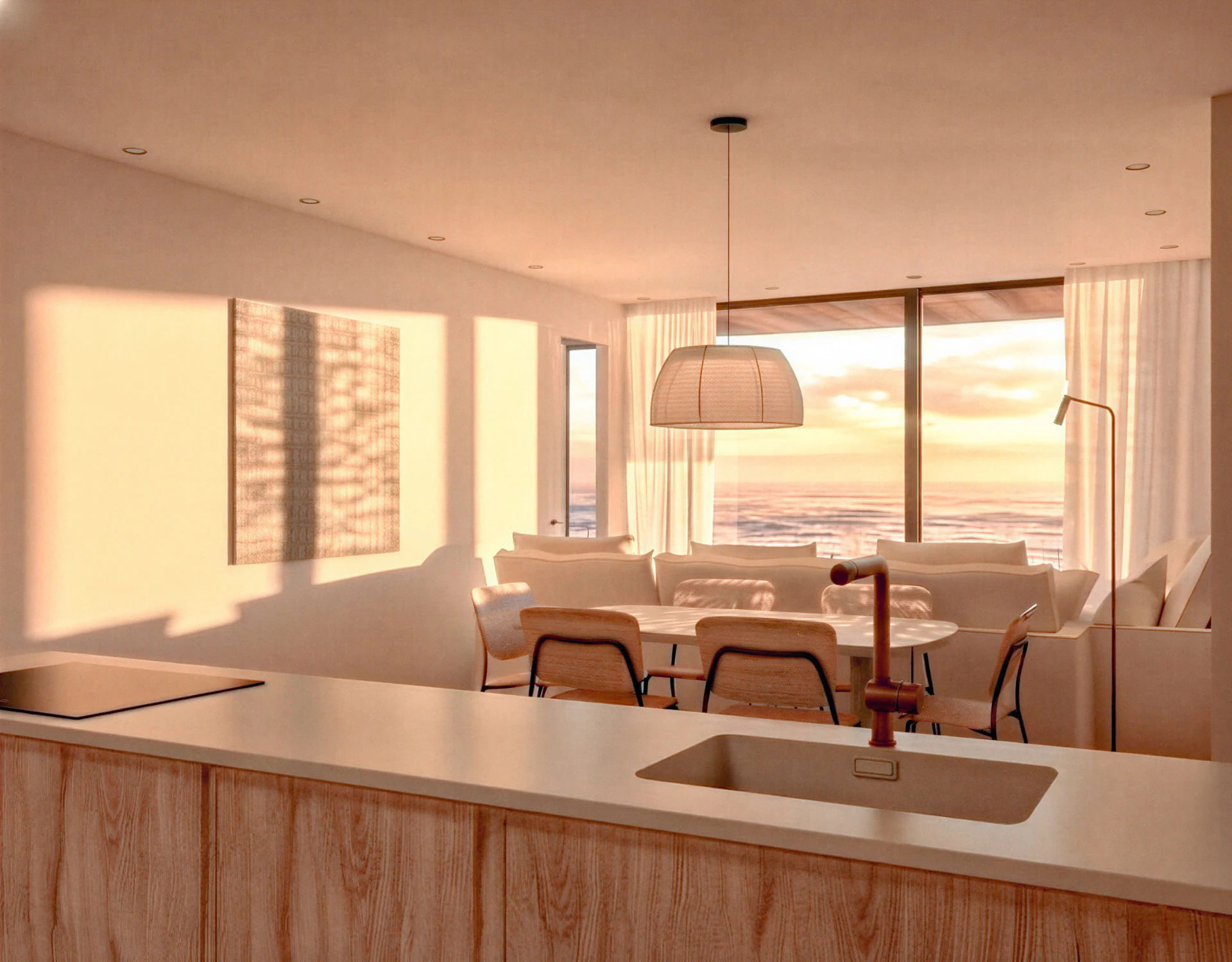 Render de la cuina, el menjador i la sala
